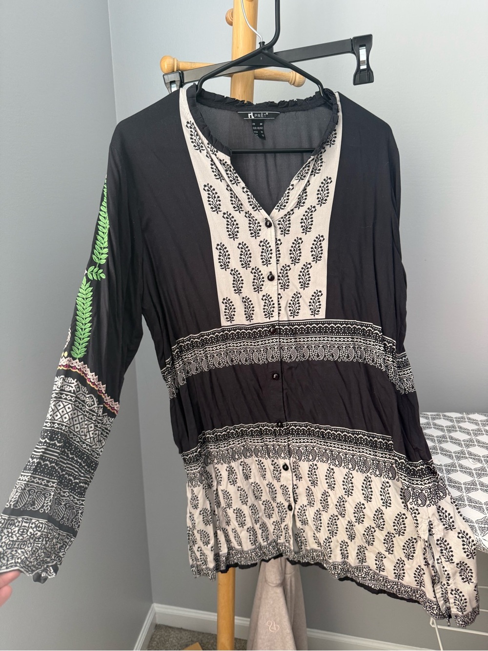 Printed Button-Front Tunic with embroidered Accent